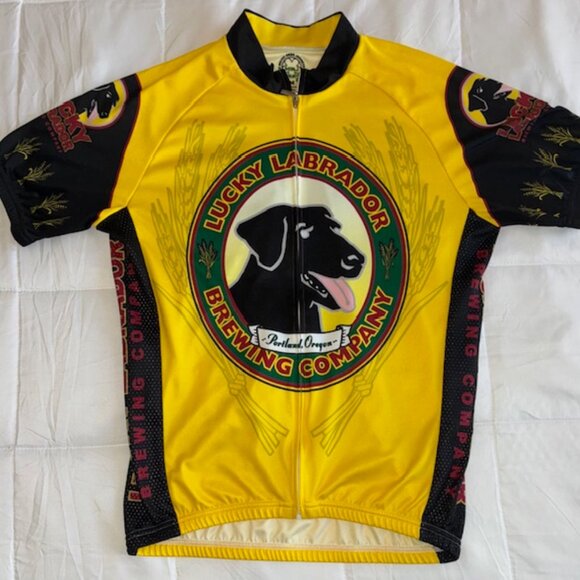 LUCKY LABRADOR Brewing Jersey Mens Medium Yellow Black Cycling Activewear Racing - Picture 1 of 3